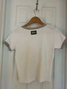 Daily Drills White Short Sleeve Tee with Taupe Trim